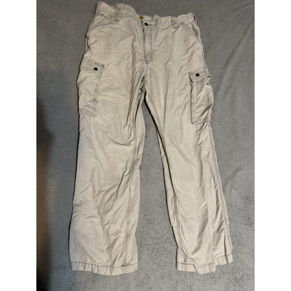 Carhartt Men's Relaxed Fit Beige Canvas Cargo Pants 40 Waist Straight Leg